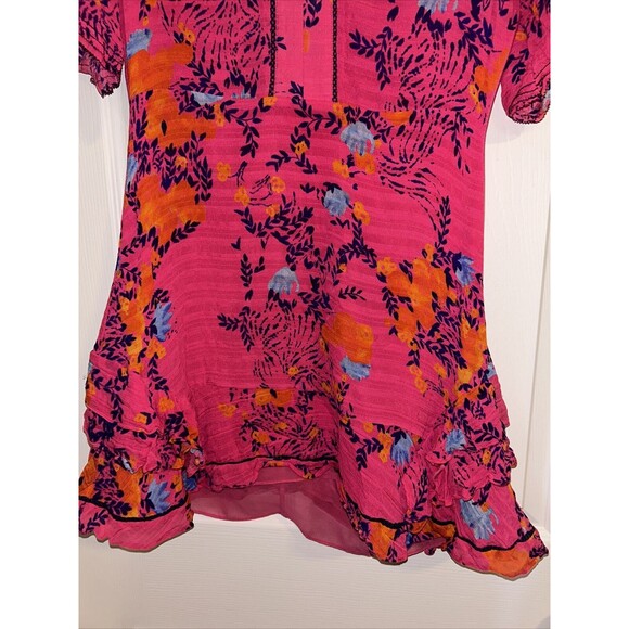 Tanya Taylor Kayla Falling Floral Pink Flower Ruffle Mini Dress Size 2 - Picture 4 of 10